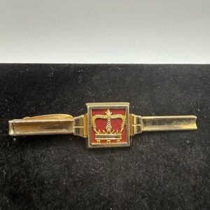Vintage Hickok Crown Tie Clip Gold Tone Red Enamel USA